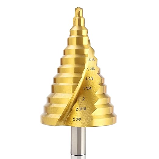 Spiral Groove Step Drill Bit, 12 Steps High-Speed Steel 1/4" to 2-3/8", Large Step Drill Bits for Cutting Holes in Iron Aluminum Copper Plastic Wood