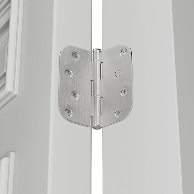 goldenwarm 18 Pack 4 inch Brushed Nickel Door Hinges Satin Nickel Exterior Door Hinges - Residential Hinges for Interior and Exterior Doors, 5/8" Radius Corners, Iron