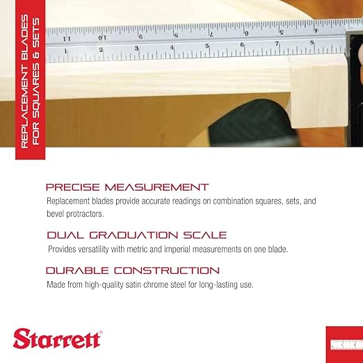 Starrett Blade Only for Combination Squares, Sets and Bevel Protractors - Ideal for Woodworking and Metalworking - 300mm Length, Satin Chrome Finish, 36 Graduation - CB300-36