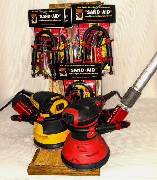 Sanding Solutions SAND+AID Extension Pole Attachment for 5-Inch Random Orbital Sanders, Vibration Reducing, Red, Hand Powered, Eliminates Back Pain When Sanding Decks or Floors