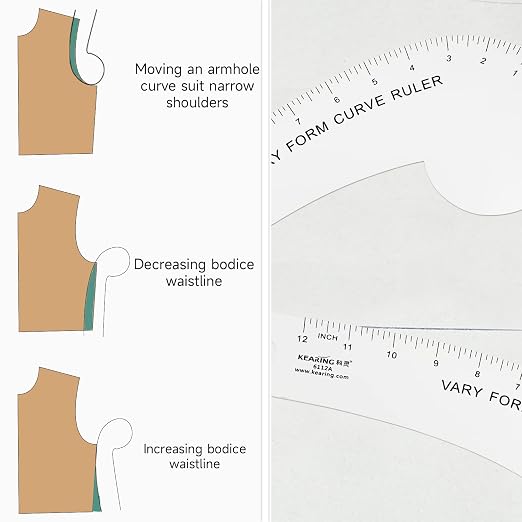 KEARING Fashion Designer's Ruler Kit, French Curve Ruler for Pattern Making, Light Aviation Aluminum Hip Curve Ruler, L-Square Ruler, Vary Form Curve Ruler for Pattern Making Sewing,Quilting