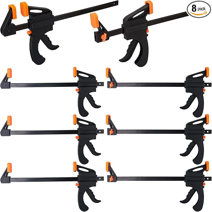 8 PCS 10 Inch Bar Clamps for Woodworking, Black E-Z Hold Woodworking Bar Clamps Set, One-Handed Quick F Clamps, F Clamps Set for Carpenters & Woodworkers Tools