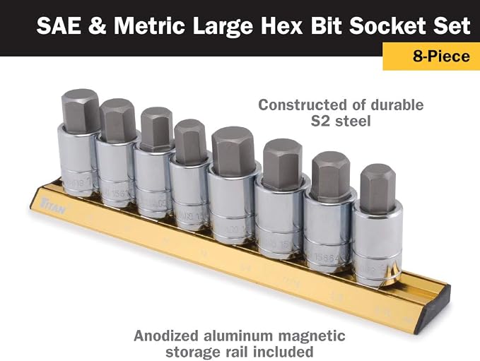 Titan 16132 SAE/Metric Large Hex Bit Socket Set - 8 Piece