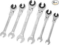 Anbull 6PCS SAE Ratcheting Combination Wrench Set Open Flex-Head 72 Gears | 180° flex-head design,Cr-V steel constructed,durable open flex head,ideal for automotive and mechanical use