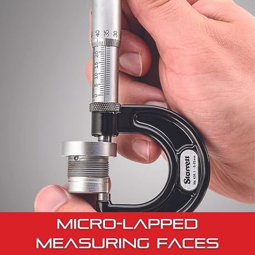 Starrett Outside Micrometer Set with One-Piece Friction Thimble, Tapered Frame and Satin Chrome Finish - Quick and Easy Adjustment, 0-6" Set Range, .0001" Graduations - ST436.1CXFLZ