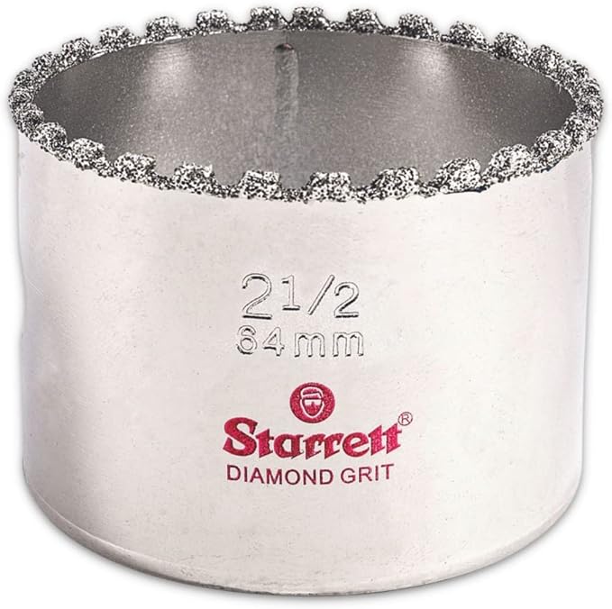 Starrett Diamond Grit Hole Saw, 2-1/2" Dia, 1-5/8" Cutting Depth | Ideal For Drilling Small Diameter Holes, 5/8-18 Thread Size, XA2/XA10 Arbor Type, Silver, KD0212-N