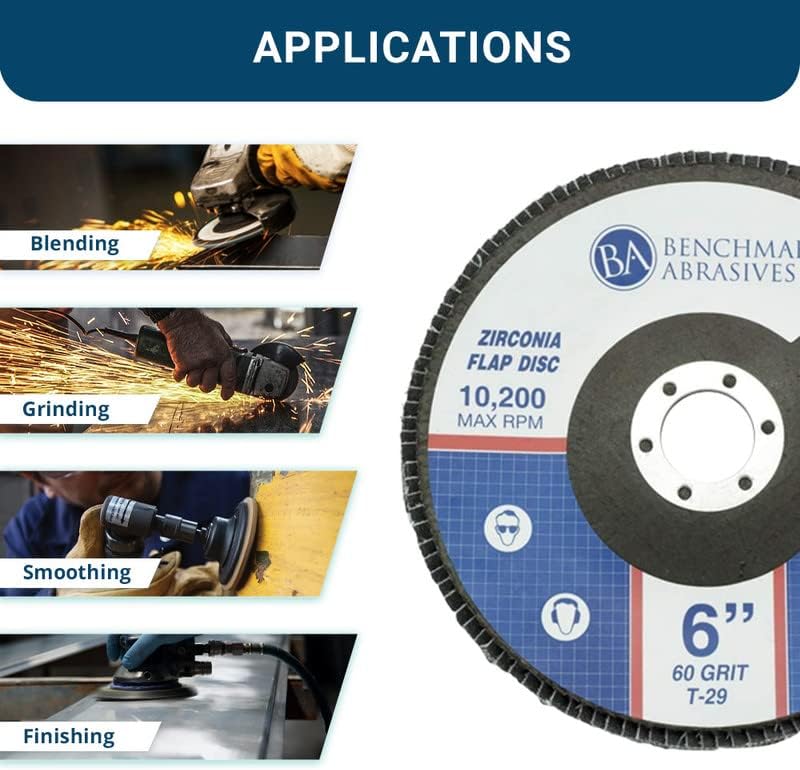 Benchmark Abrasives 6" x 7/8" Zirconia Type 29 Flap Discs, 60 Grit