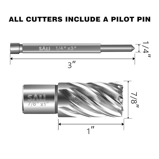 SALI Annular Cutter Diameter 7/8 Inch with Weldon Shank 3/4" (with 2 Flats) Cutting Depth 1" Mag Drill Bit for Magnetic Drill Press HSS Fully Ground Drill with One 1/4"*3" Pilot Pin
