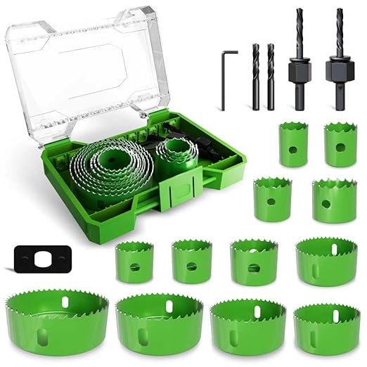 18 Piece Hole Saw Set - High Carbon Steel 19-76mm (3/4" to 3") Blades for Drywall, Softwood, Plastic, and PVC; Professional Grade with Instant Support