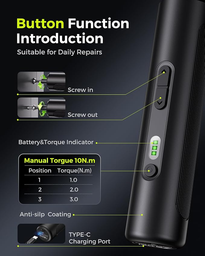 Electric Screwdriver Set, 35 in 1 Cordless Precision Screwdriver, 3 Torque 3N.m, 300 RPM Power Screwdriver, Mini Magnetic Repair Tool Kit with LED Light, USB C, for PC Computer Phone Electronics DIY