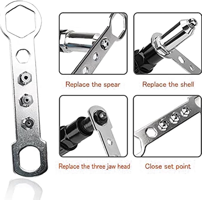 Rivet Gun Adapter Kit,Electric Power Drill Rivet Attachment,Easy Processing for Pop Riveting Work,with 4 Rivet Heads 2.4mm 3.2mm 4.0mm 4.8mm
