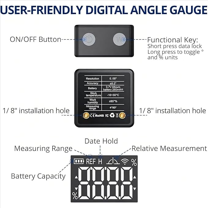 Mini Digital Rechargeable Level Box Protractor Angle Finder Level Gauge Inclinometer Magnetic Base Backlight,VA Display,Type-C Charging,IP54 for Woodworking Building Saw Blade,Construction