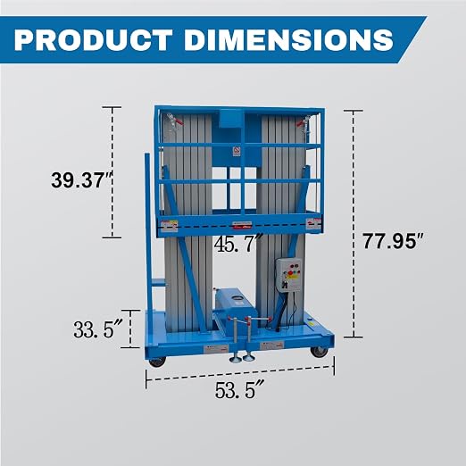 Electric Hydraulic Man Lift Aluminum Alloy Mobile Scaffolding Platform, 26.5ft Max Lifting Height, 450lbs/200kg Rated Load for Warehouse, Construction & Maintenance (Double Support, 26.5ft/8m)