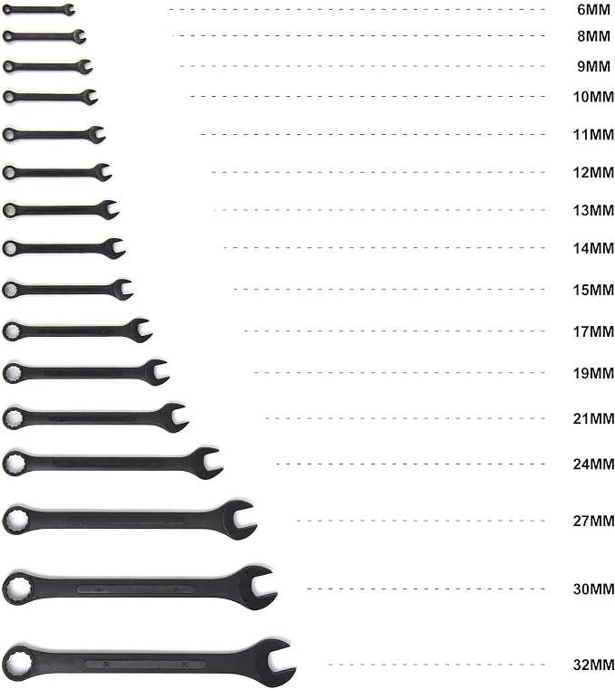 16 Piece Metric Combination Wrench Set 6mm to 32mm Metric Wrench Set with Roll Up Pouch