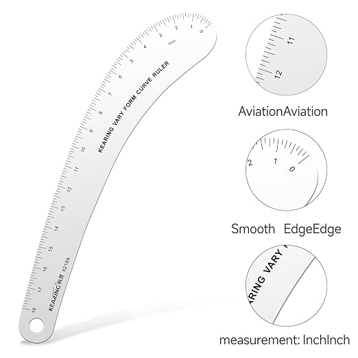 Kearing 18 inch French Curve Ruler, Hip Curve Ruler for Pattern Making, Vary Form Curve Ruler Aviation Quality Aluminum Fashion Designer's Ruler for Sewing, Quilting, Design