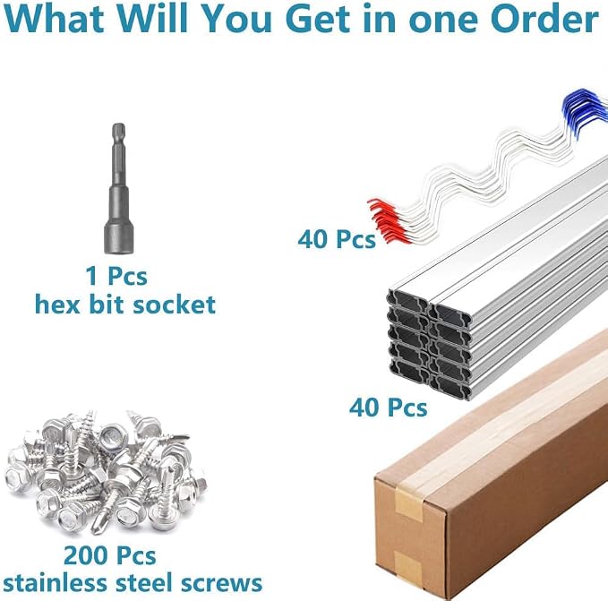 Greenhouse Spring Wire & Lock Channel 6.6 ft - PVC Coated Spring Wire & Aluminum U-Channel Bundle, Farmer Greenhouse Poly Film or Shade Cloth Attachment, 200 Mounting Screws Included [40 Pack]