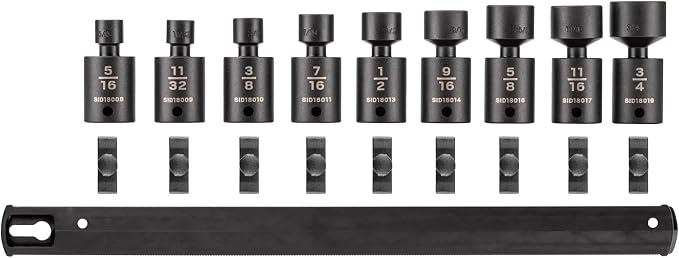 TEKTON 3/8 Inch Drive Universal Joint Impact Socket Set, 9-Piece | SID97100 | (5/16 - 3/4 in.), Shallow, 6-Point