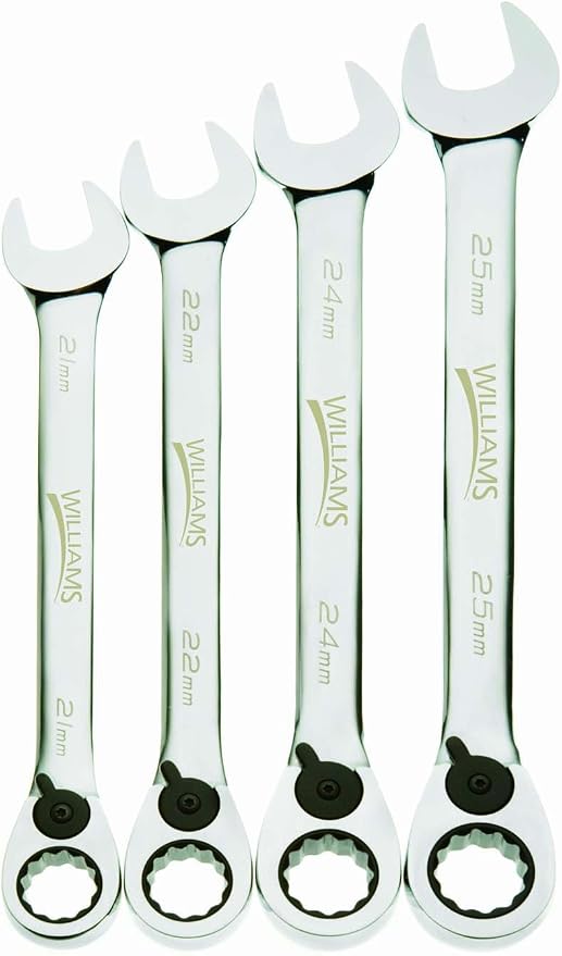 Williams MWS-4RC 4-Piece Metric Reversible Ratcheting Combination Wrench Set