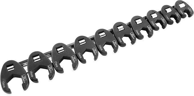 BikeMaster 10-Piece 3/8" Drive Metric Flare Crow Foot Wrench Set On Rail