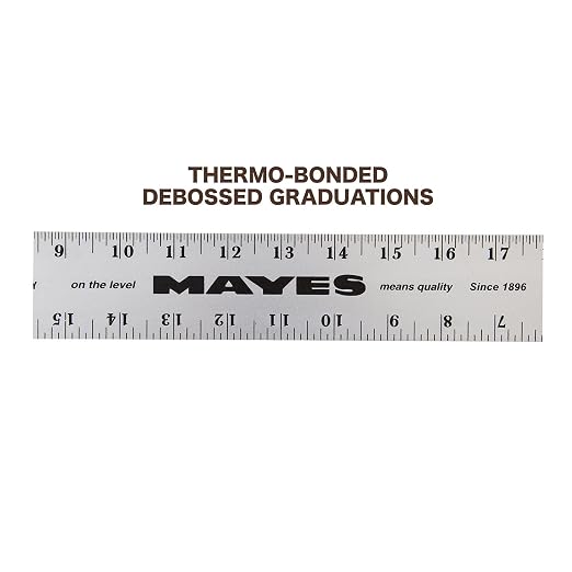 Mayes 10207 24 Inch Straight Edge Aluminum Ruler, Heavy Duty 24 Inch Ruler with Standard Measurements, Extra Thick Precision Straight Edge, Made in USA