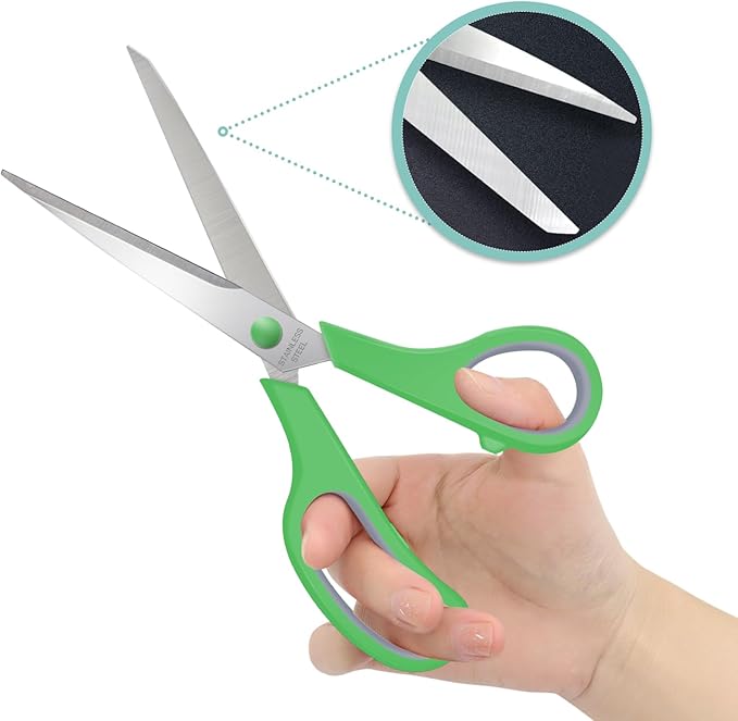 6 Packs Sewing Craft Scissors Bulk,8" Multipurpose Heavy Duty Sharp Scissors,Stainless Steel Shears for Home Office Student Supplies,Green