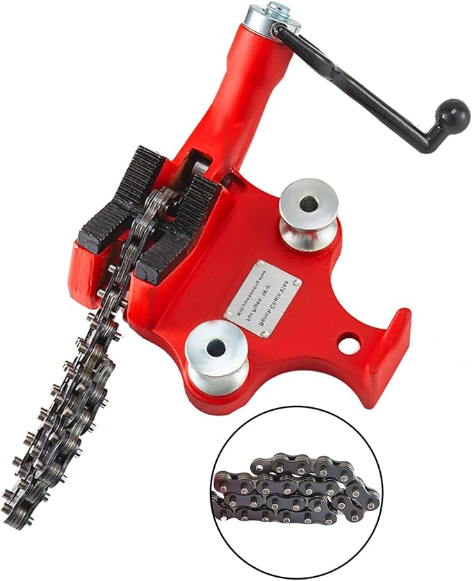 Mophorn Screw Bench Chain Vise 1/8 to 5-Inch Pipe Capacity, Heavy Duty Bench Chain Pipe Vise with Crank Handle, Neoprene-Coated Jaw, Cast Iron Material Ideal for a Variety of Pipes