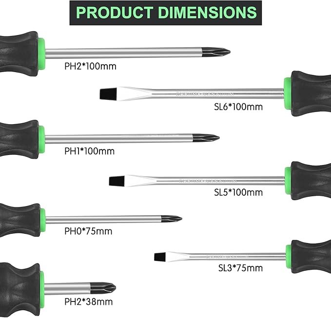 GURADESIGN 7-Piece Magnetic Screwdrivers Set, 4 Phillips and 3 Flat, Professional Cushion Grip Screwdriver Set