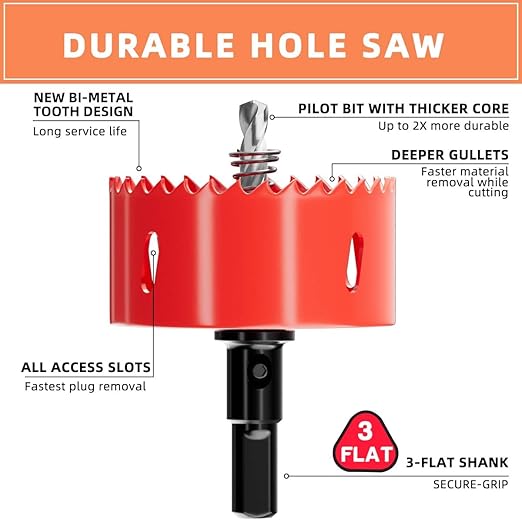 3 in. Bi-Metal Hole Saw Drill Bit - General Purpose Saw for Wood, Plywood, Cornhole, Ceiling, and Drywall - Includes Arbor & Pilot Bit