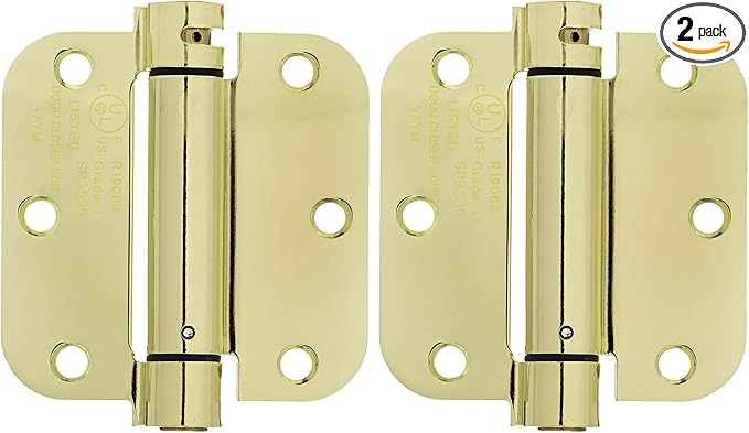 Amazon Basics Self-Closing Door Hinge, 3.5 Inch x 3.5 Inch, Polished Brass, 1-Piece, Hardware Included (Pack of 2)