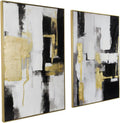 Modern Abstract Wall Art Decor- Black and Gold, 24x36 inch x 2, Framed - Ideal for Large Living Room or Bedroom