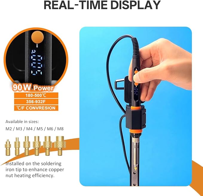 Vertical Heat Set Insert Press Tool with 90W Soldering Iron | 95% Pre Assemble | Complete Kit with M2-M8 Tips & 30PCS Brass Threaded Inserts | Professional 3D Printing Tool for Plastic Parts Assembly