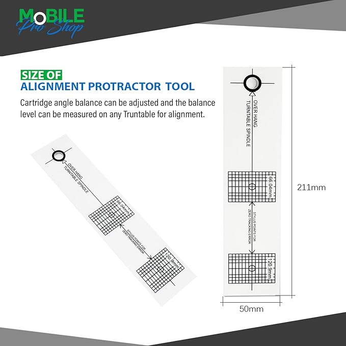 Turntable Azimuth Cartridge Alignment Protractor Set- Vinyl Record Player VTA Azimuth Ruler + Turntable Phono Cartridge Stylus Alignment Protractor