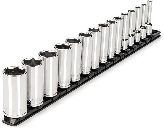 TEKTON 3/8 Inch Drive 6-Point Socket Set, 15-Piece | SHD91113 | (1/4 - 1 in.), Deep, Socket Rail