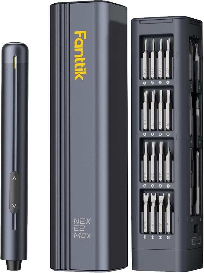 Fanttik E2 Max Mini Electric Screwdriver, Electric Screwdriver Cordless, Max 0.4N.m, 50 Magnetic Bits, 5/32'' Hex, Magnetic Storage, Repair Tool for Electronics Phone Camera Laptop Watch