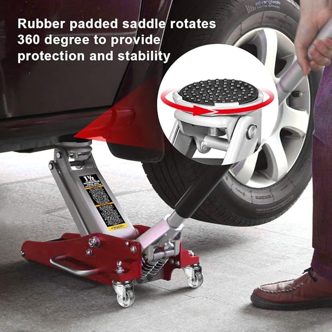 Torin 2.5 Ton Low Profile Aluminum/Steel Racing Floor Jack with Dual Piston Quick Lift Pump, 5521 lb Capacity, Lift Range 3.94"-18.31", SUV & Truck Compatible, Red
