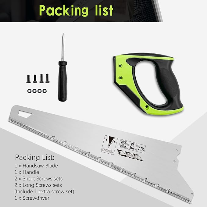 18 Inch Wood Hand Saw, 7 TPI Universal Handsaw Non-slip Ergonomic Handle Rustproof Wood Saw with Chip Removal Design