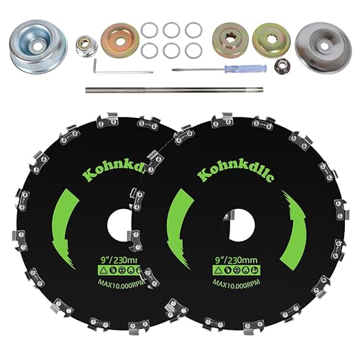 2 Pack 9“ x 20T Carbon Steel Chainsaw Brush Cutter Blade for Weedeater +1 Round Files + 2 Set Adapter Kits for Cutter, Trimmer, Weed Eater