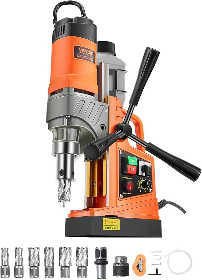 VEVOR Magnetic Drill, 1450W Motor 2 in Boring Diameter, 2878 lbf Portable Electric Mag Drill Press, with 6 Coring Bits, Variable Speed, Drilling Machine for Metal Surface, Home Improvement Industry