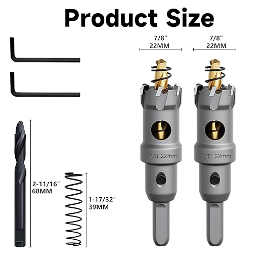 Metal Hole Saw 7/8''(22mm) 2Pcs Set Heavy Duty Tungsten Carbide Tipped Hole Cutters Set with a nitrided Step Drill and L-flench, for Steel Iron,Aluminum,Stainless stell
