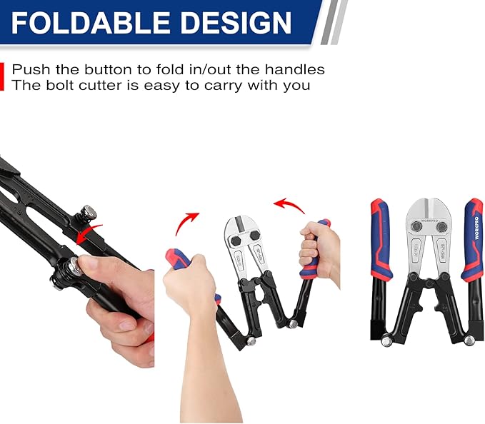 WORKPRO 18-Inch Foldable Bolt Cutter, Tri-Material Handle with Comfort Grip, Chrome Vanadium Steel Blade, for Rods, Bolts, Rivets, Wires, Cables and Chains
