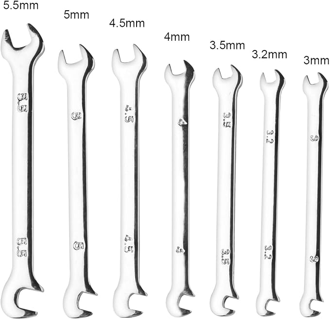 Larcele 7 Pcs Mini Double Open End Wrench 3mm-5.5mm MNBS-07 | Metric, CR-V, Small Spanner Set for Tight Spaces