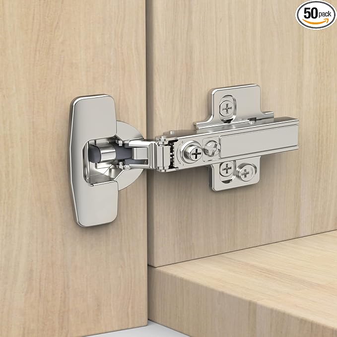 Chibery 50 Pack Frameless Full Overlay Concealed European Hinges, Self Closing Satin Nickel, Soft Close 105 ° Open Angle 4D Adjustment, Speed Control, Clip On, Stainless Steel for Cabinet Door