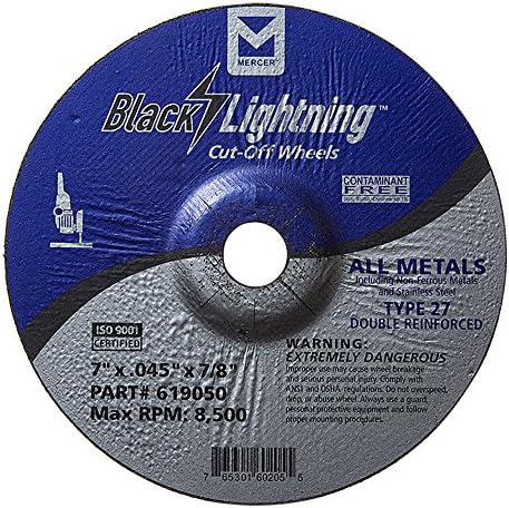 Mercer Industries 619050 Type 27 Depressed Center Double Reinforced Cut-Off Wheel, All Metals Cutting, including SS, 25 Pack, 7" x .045" x 7/8"