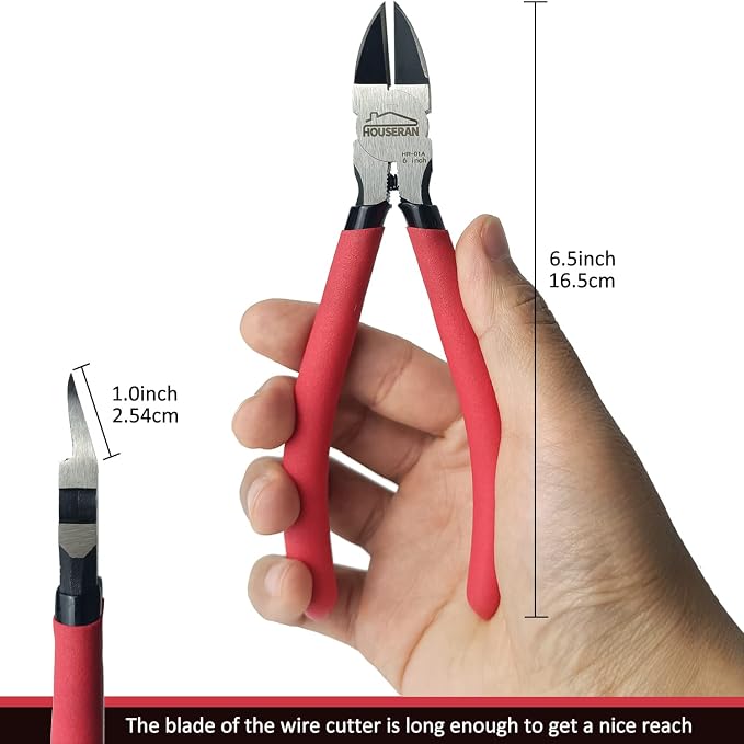 Wire Cutters 1 PACK, 6 inch, Side Cutters, Flush Cut Pliers | Spring Loaded Cutting Pliers with Non-slip Red Handle, Wire Cutters Heavy Duty for Jewelry Making, Crafts, Zip Tie