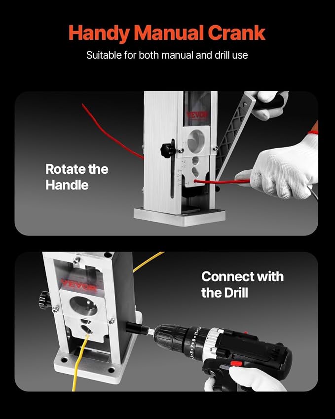 VEVOR Manual Wire Stripping Machine, 0.06''-1.5'' Copper Stripper with Hand Crank or Drill Powered, Visible Stripping Depth Reference, Portable Aluminum Frame Wire Peeler for Scrap Copper Recycling