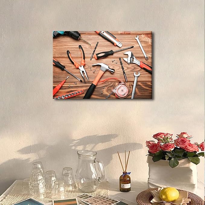 Canvas Wall Art Tools Themed Photography Artwork Screwdriver Gloves Wall Art Paintings Modern Picture Print Frameds for Living Room Dinning Room Bedroom Bathroom Home Decor 1 Pieces (12"Wx18"H)