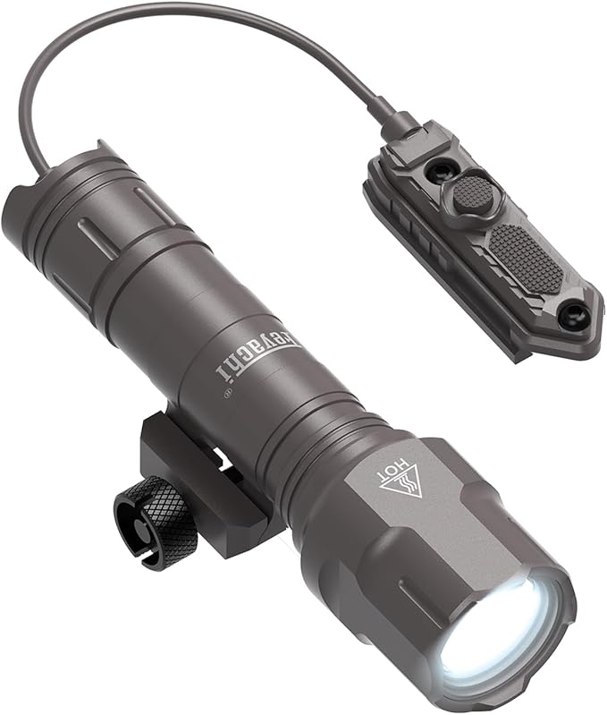 Feyachi Rifle Light 1200LM 22500Candela WL25 Tactical AR Flashlight LED Outdoor Light with Pressure Switch & Picatinny/Mlock Rail Mount, 3 Modes - High/Low/Strobe