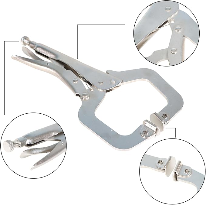 munirater 10-Pack Lock Pliers 11 Inch C-Clamp Lock Pliers with Swivel Pad Vise Jaws for Home Farm and Automotive
