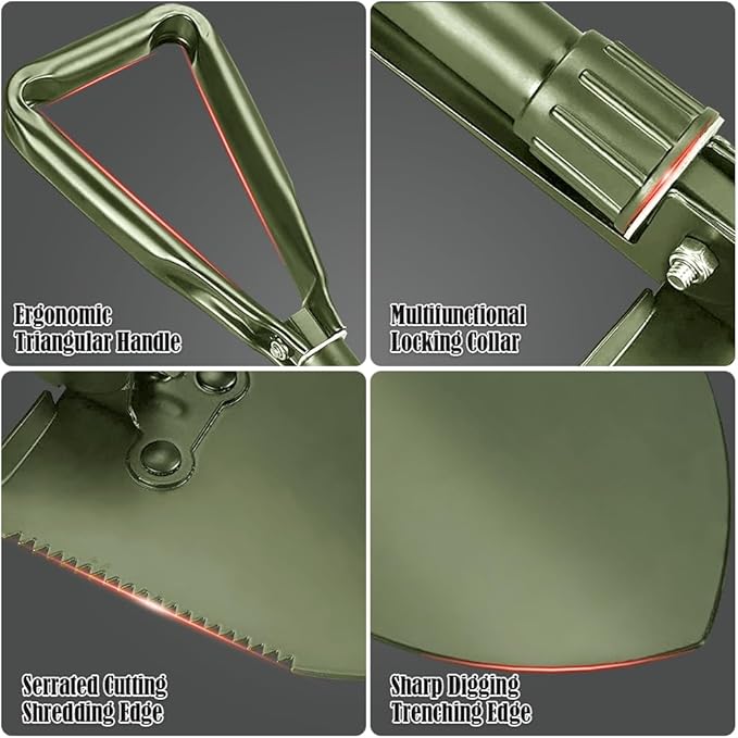 Folding Shovel, 18.5'' Lightweight Camping Shovel Portable High Carbon Steel Digging Mini Trowels for Outdoor Camping Backpacking Hiking Car Emergency Home Garden(Green)