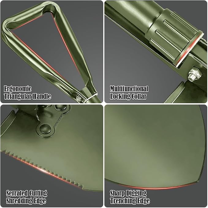 Digging Shovel - 24'' Lightweight Folding Shovel High Carbon Steel Portable Digging Trowels for Outdoor Camping Backpacking Hiking Car EmergencHome Garden (Olive)